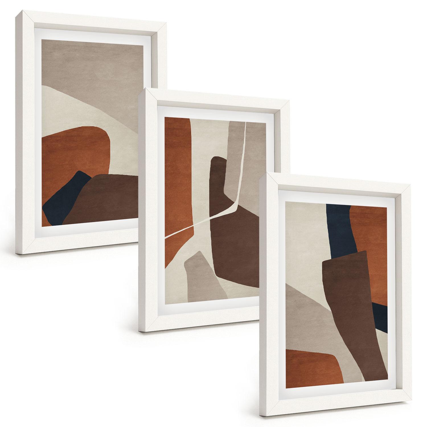 BILDER SET 3er Set - 20x30 cm Weißer Rahmen - Abstrakte moderne Strukturen - Weiß, Kunststoff (20/30cm) - TULUP