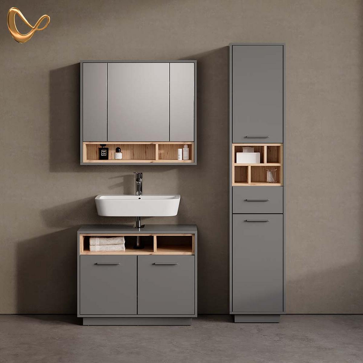 WASCHBECKENUNTERSCHRANK Temo Anthrazit 80 x 64 cm - Anthrazit, Holzwerkstoff (80/64/40cm) - Livinity®