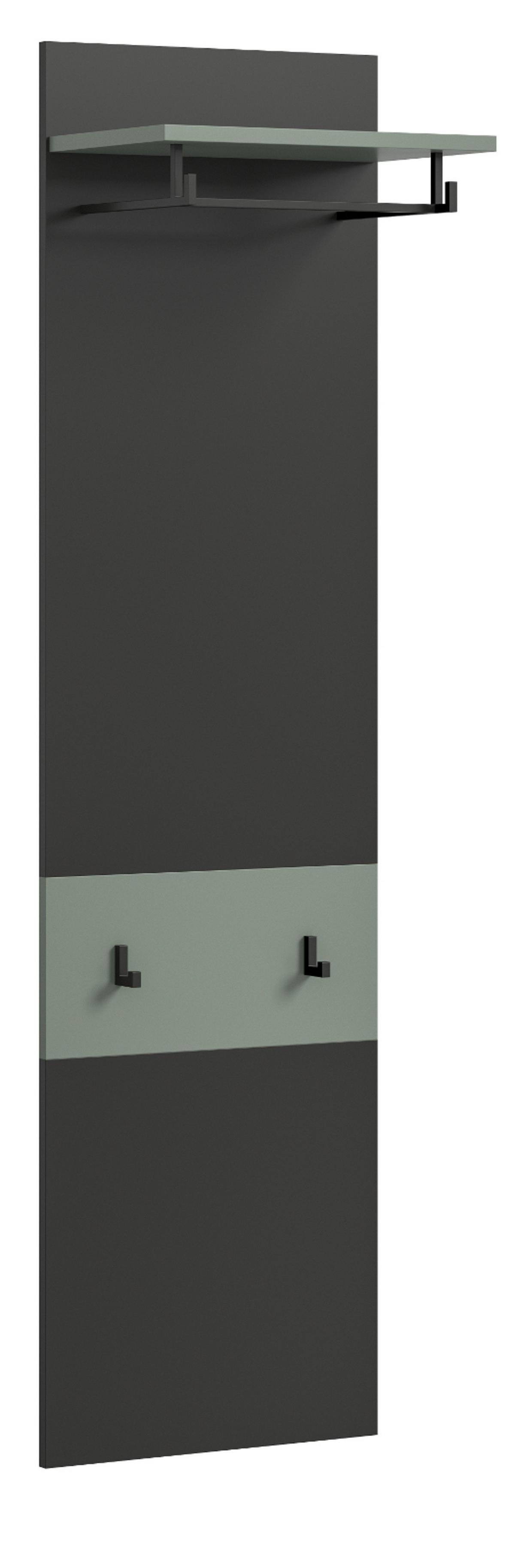 GARDEROBENPANEEL Grau und Salbei Grün, Wandgarderobe 45 x 165 cm mit Kleiderstange - Dunkelgrau/Salbeigrün, Holzwerkstoff (45/165/29cm) - Inn.Furn