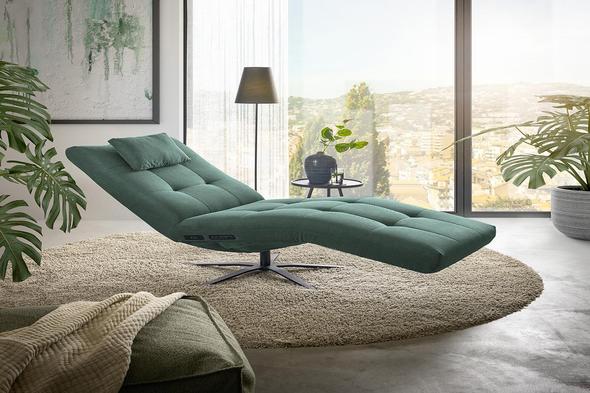 RELAXLIEGE LETICIA Smaragdgrün Cord Drehbar (360°), Relaxfunktion - Smaragdgrün/Schwarz, Textil/Metall (82/115/156cm) - KAWOLA