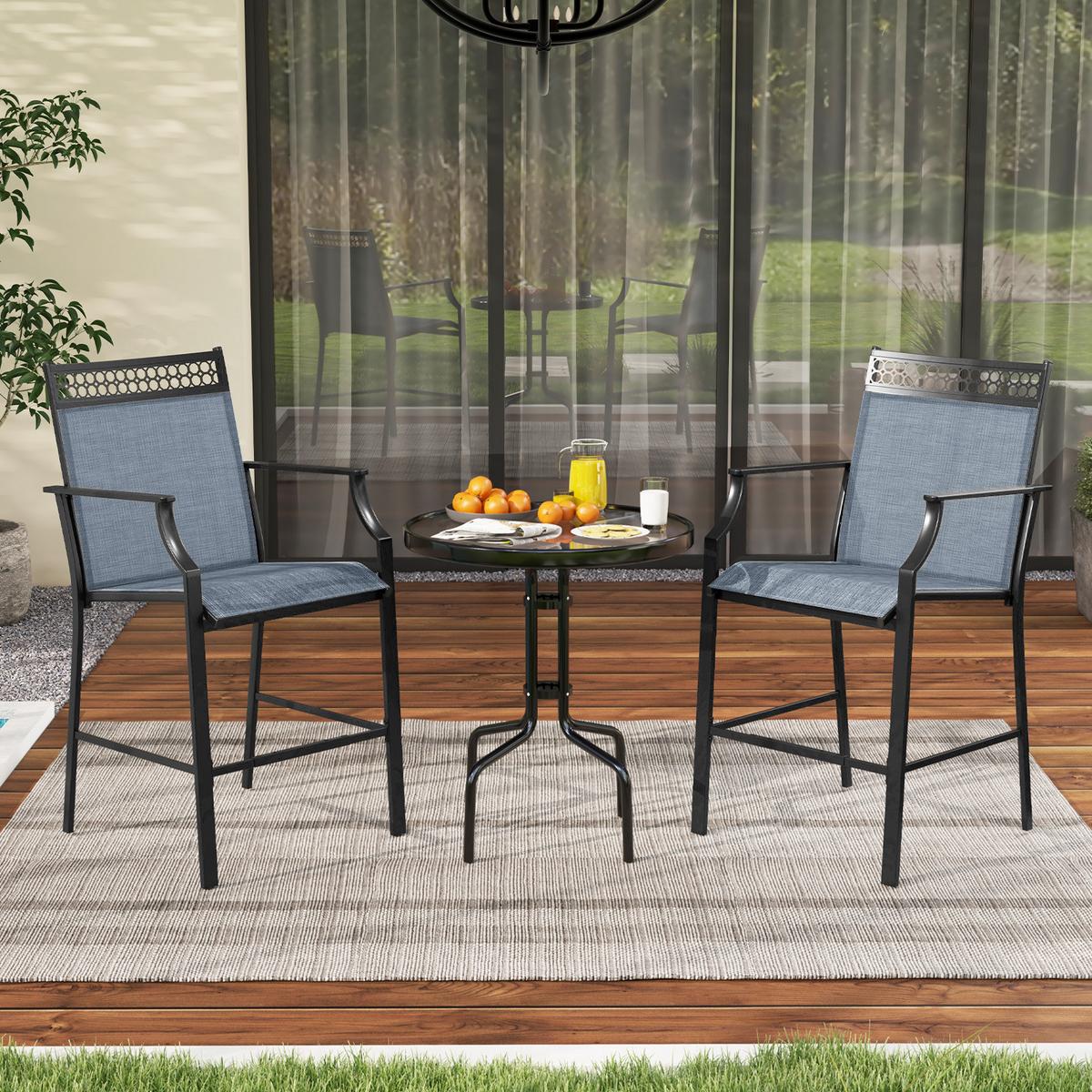 GARTENSTÜHLE Blau(2er-Set) - Blau, Metall (66/114/62cm) - COSTWAY