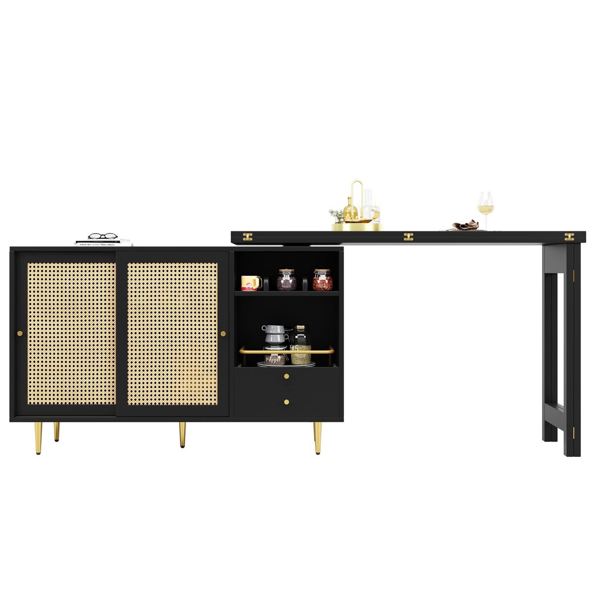 BÜROTISCHE mit Rattan-Türen, 187/40/76cm - Schwarz, Holzwerkstoff (187/40/76cm) - Urban Meuble