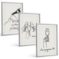 BILDER SET 3er Set - 40x60 cm Silberner Rahmen - Champagner-Wein-Linienzeichnung - Silberfarben, Kunststoff (40/60cm) - TULUP