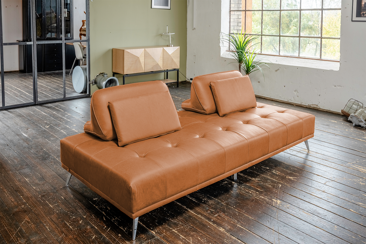 SOFA WIOLO Braun Leder - Silberfarben/Braun, Leder/Metall (240/83/110cm) - KAWOLA