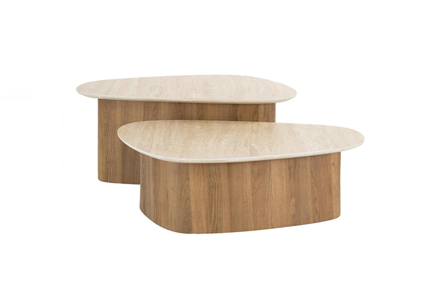 COUCHTISCH PRETO 2ER SET Weiß Keramik - Weiß/Braun, Keramik (43/90/40cm) - KAWOLA