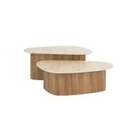 COUCHTISCH PRETO 2ER SET Weiß Keramik - Weiß/Braun, Keramik (43/90/40cm) - KAWOLA