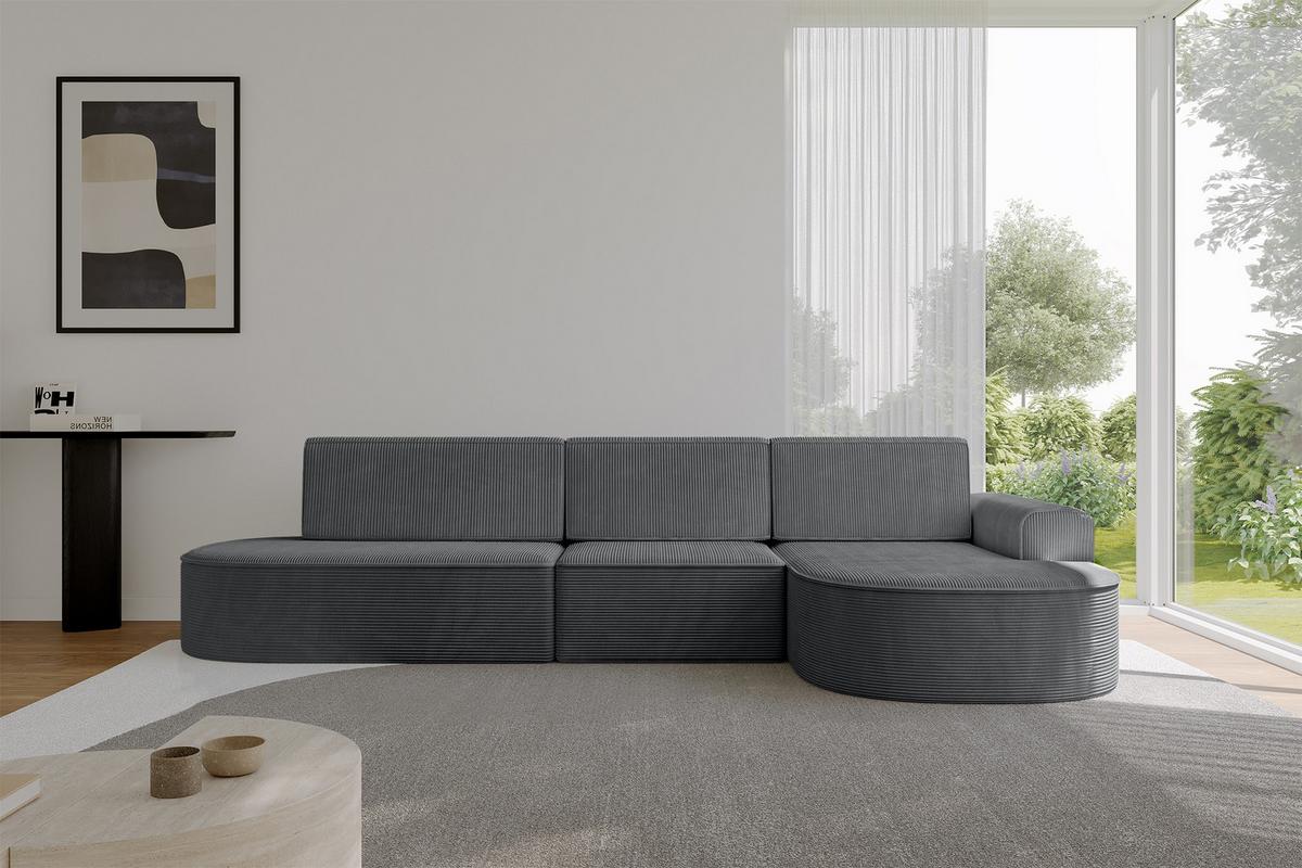 ECKSOFA mit Schlaffunktion Ottomane RECHTS MARI L2-S 368X167X85 Dunkelgrau Cord - Graphitfarben/Schwarz, Holzwerkstoff/Kunststoff (167/368cm) - ALTDECOR