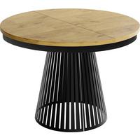 ESSTISCH Naro rund ausziehbar mit Schwarzem Lamellen-Metallgestell, Braun 120-200/120/76 cm - Eichefarben/Schwarz, Holzwerkstoff/Metall (120/196/76cm) - WFL GROUP