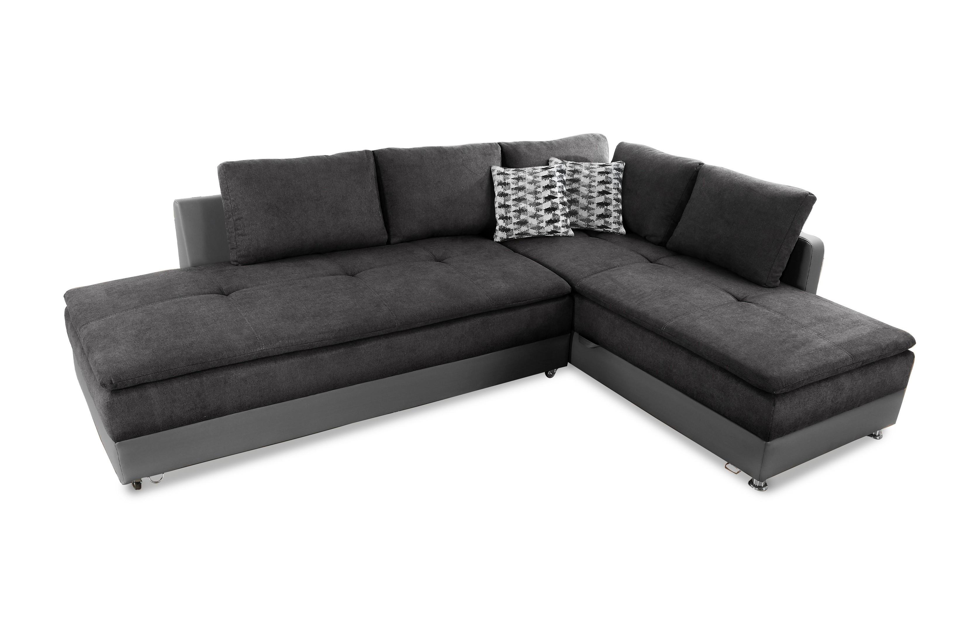 ECKSOFA-DAUERSCHLÄFER Doppelbett Boxspring Federkern Topper, Schwenkteil links B306/T223/H95 cm, Kunstleder Grau+Mikrofaser Anthrazit / 15105 - Chromfarben/Anthrazit, Kunststoff/Textil (306/223cm) - luma-home