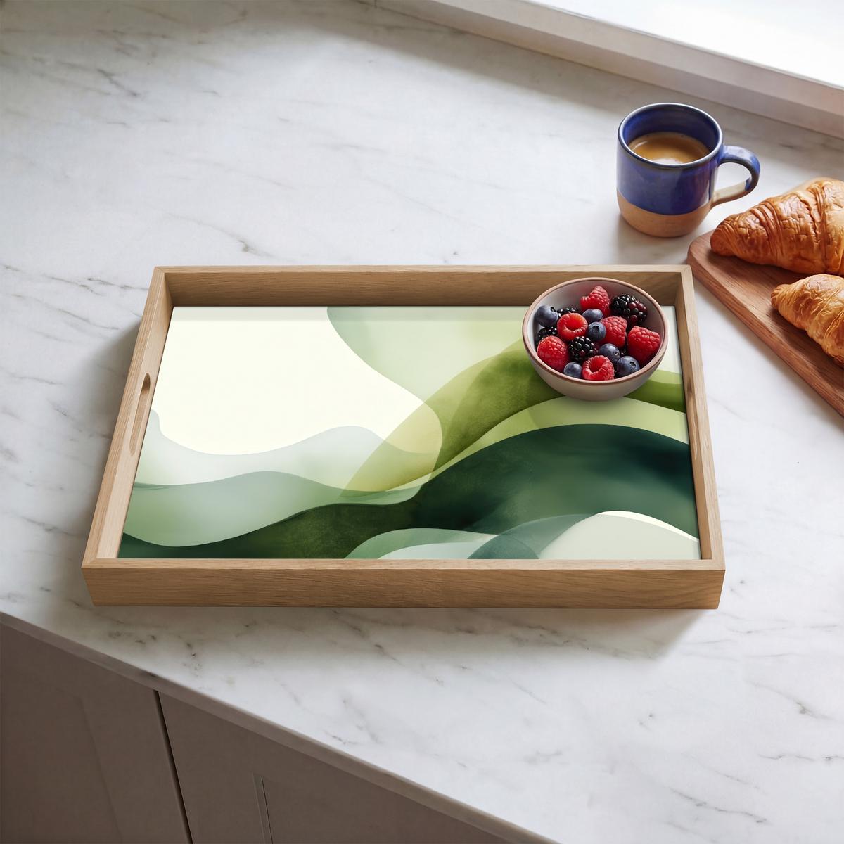 TABLETT Wellen - Abstrakt - Hellgrün - Ornamental 50x35 cm - Grün, Holz (50/5/5cm) - OnlyWow