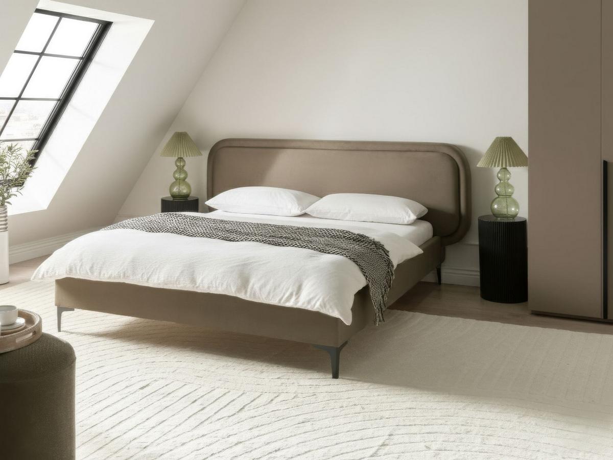 BETT mit Lattenrost 160/200 cm Samtstoff Taupe Suzette - Taupe, Textil (160/200cm) - Beliani