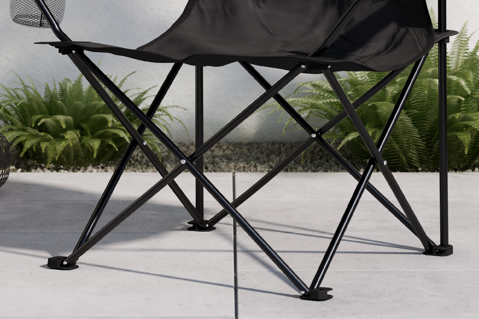 Campingsessel Schwarz Stahlrahmen Rundrohrbeine 
