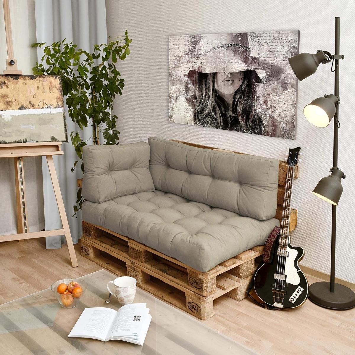 PALETTENKISSEN ECO Style Sitz 120x80x15cm Natur + Rücken (2tlg) - Beige, Textil (80/15/120cm) - Beautissu 