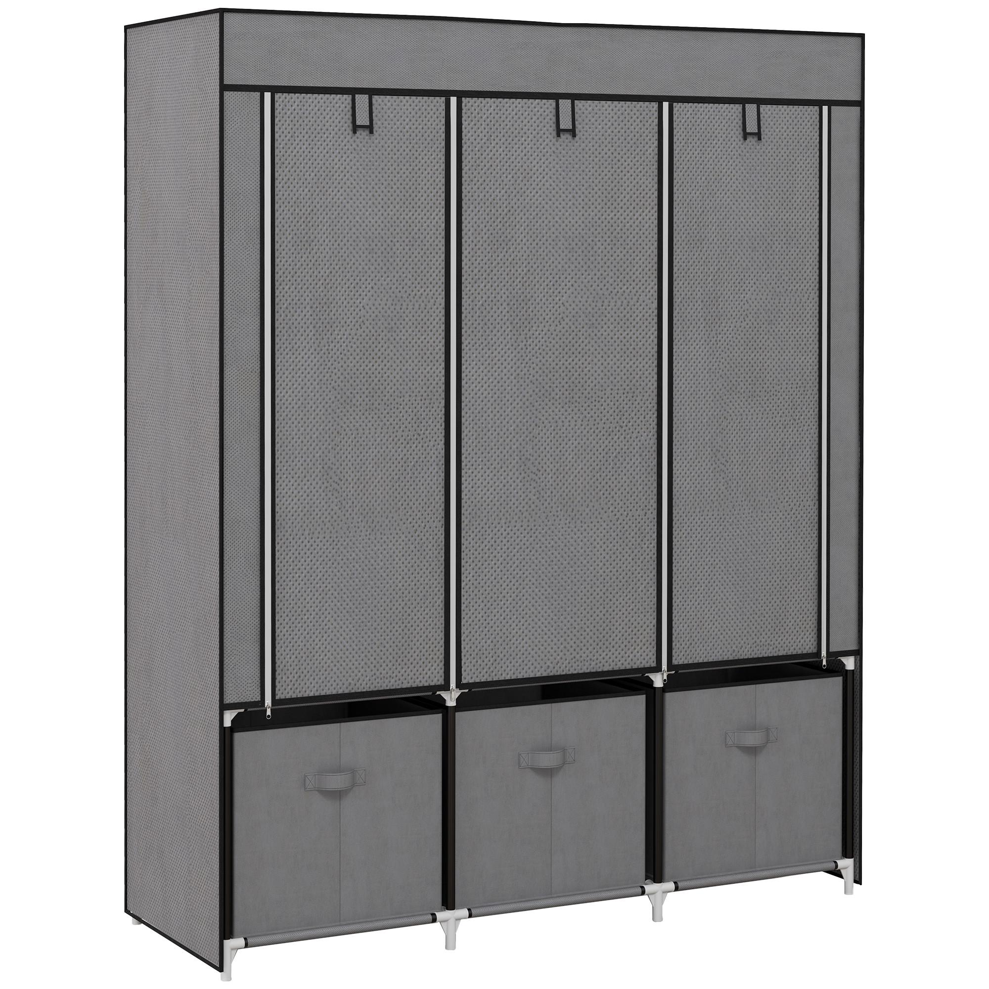 STOFFSCHRANK, Kleiderschrank, Faltschrank mit Reißverschluss, Faltbare Garderobe - Dunkelgrau, Kunststoff/Textil (43/162.5/125cm) - HOMCOM