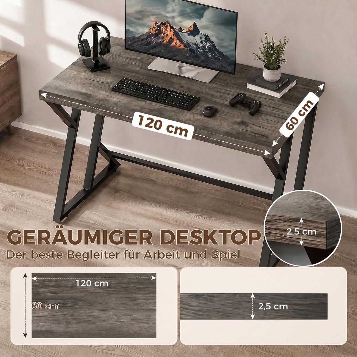 COMPUTERTISCH Spanplatte Metall Grau - Schwarz/Grau, Holzwerkstoff/Metall (120/60/76.5cm) - HOMCOM