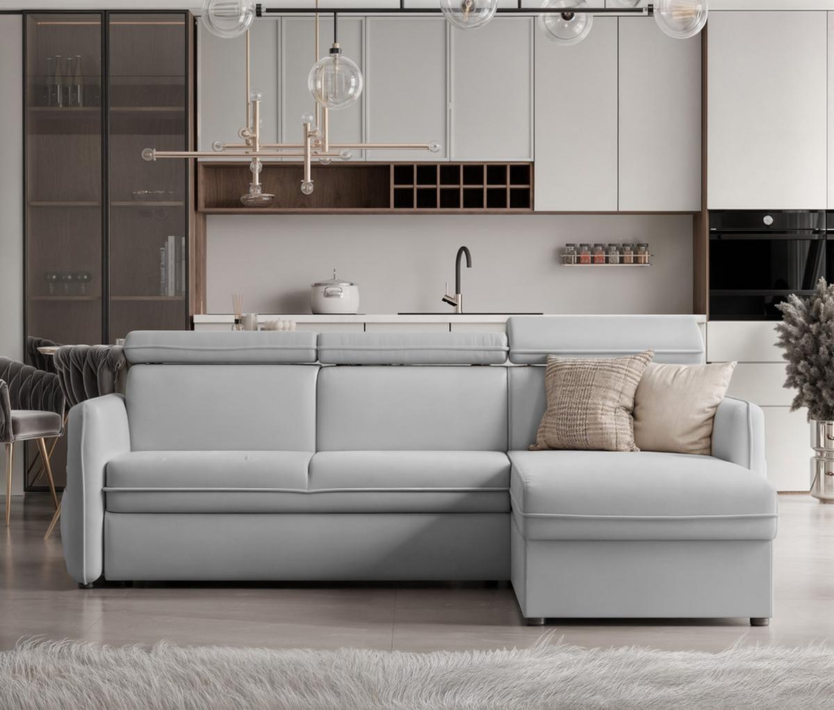 ECKSOFA BENI mit Schlaffunktion und Bettkasten, Stoff Hellgrau - Hellgrau, Kunststoff/Textil (220/160cm) - Idohome