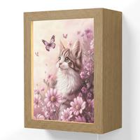 WANDLEUCHTE Kätzchen - Blumen - Schmetterlinge - Lila 15x20 cm - Altrosa, Holzwerkstoff (15/20/8cm) - OnlyWow