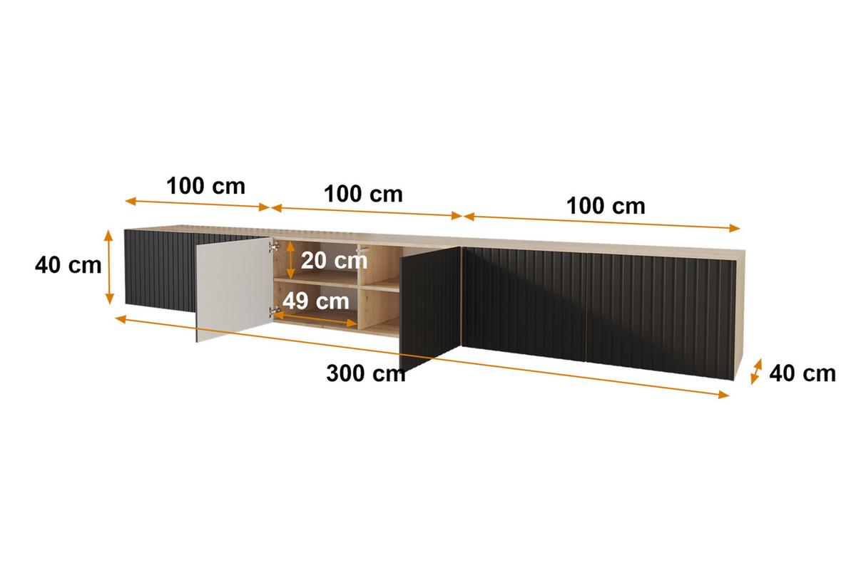 LOWBOARD KITO-W 3x100x40x40 cm - Artisan / Schwarz - Schwarz/Eiche Artisan, Holzwerkstoff (300/40/40cm) - ALTDECOR
