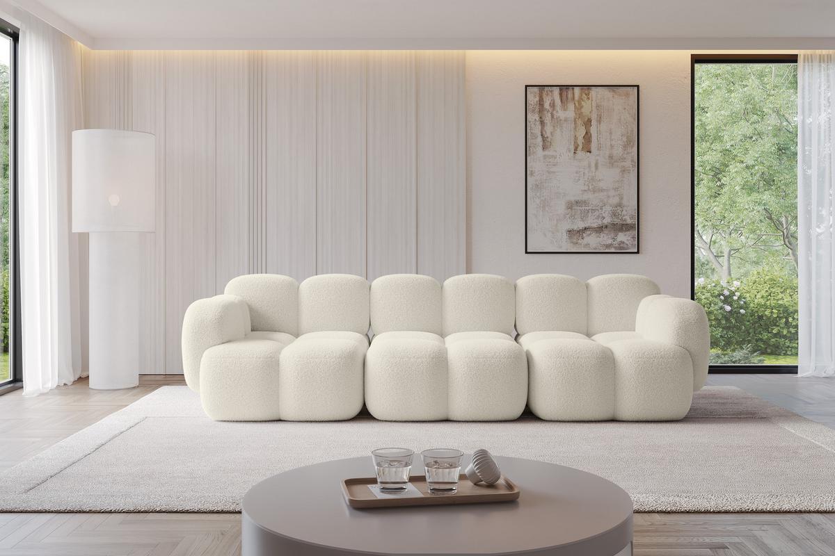 3-SITZER modulares Sofa Miko-S2 300x118x75 cm Beige Bouclé - Sandfarben/Schwarz, Holzwerkstoff/Kunststoff (300/75/118cm) - ALTDECOR