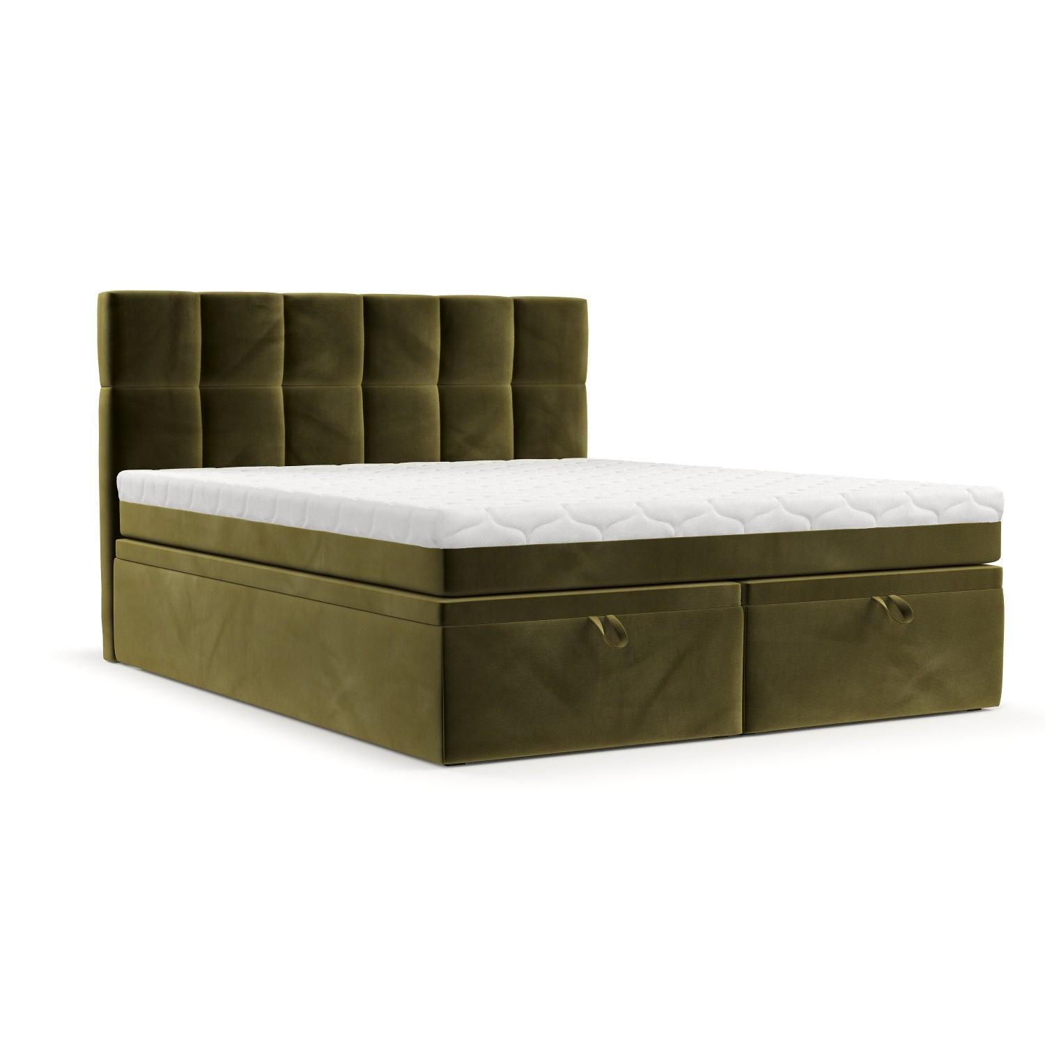 BOXBETT Elano 160/200 cm Olivgrün im Kronos Stoff - Schwarz/Olivgrün, Holz/Holzwerkstoff (160/200cm) - AltaBeds