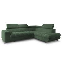 ECKSOFA MORIVA Q R-S Grün Boucle-Stoff mit Schlaffunktion - Grün, Holzwerkstoff/Textil (253/190cm) - MASSENO