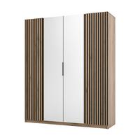 DREHTÜRENSCHRANK CAGLIARI 200/239/61,9cm 4-türig mit Spiegel Goldfarben - Goldfarben/Schwarz, Holzwerkstoff (200/239/61.9cm) - MASSENO