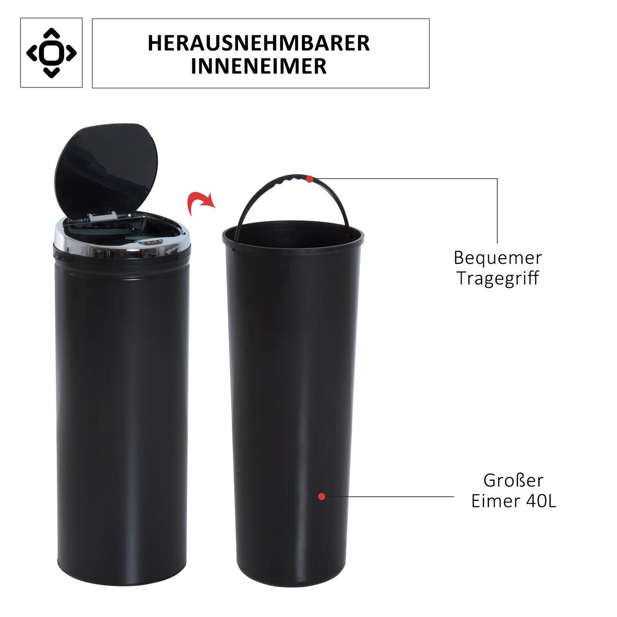 SENSOR Mülleimer 50L Automatischer Abfalleimer für Wohnzimmer, Büro, Schwarz - Schwarz, Metall (30.5/81.5/30.5cm) - HOMCOM