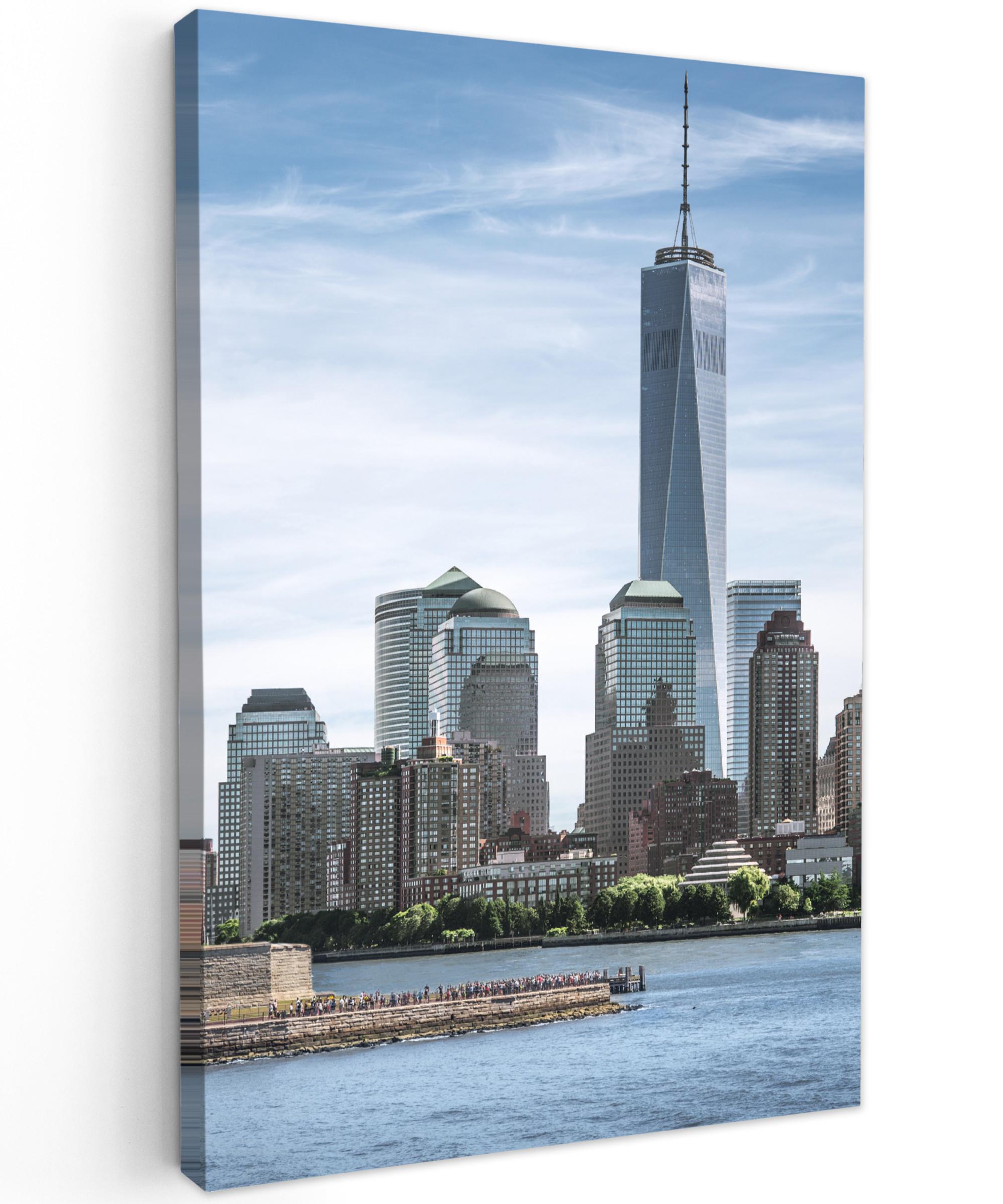 LEINWANDBILD New York - Freiheitsstatue - Wasser Deko XXL 80x120 cm - Hellblau, Textil (80/120cm) - MuchoWow