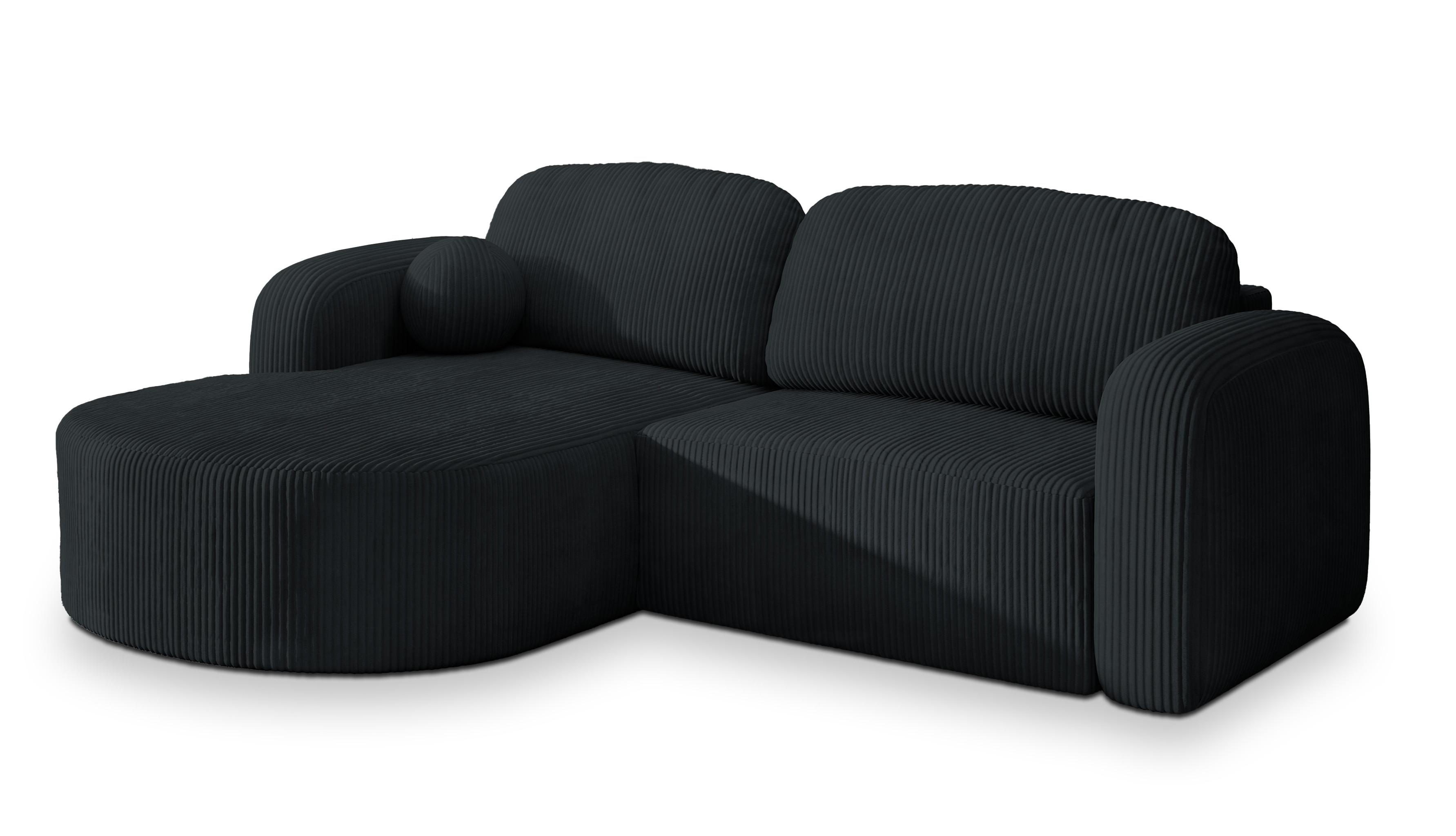 ECKSOFA AMILIA P L-S Schwarz Kordstoff mit Schlaffunktion - Schwarz, Holz (263/174cm) - MASSENO