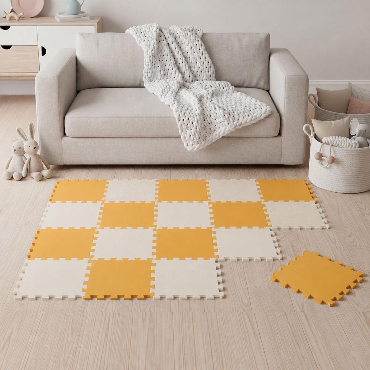SPIELMATTE ab Null - 180/90/1 cm Puzzlematte Beige - Beige/Gelb, Kunststoff (30/30cm) - Littletom