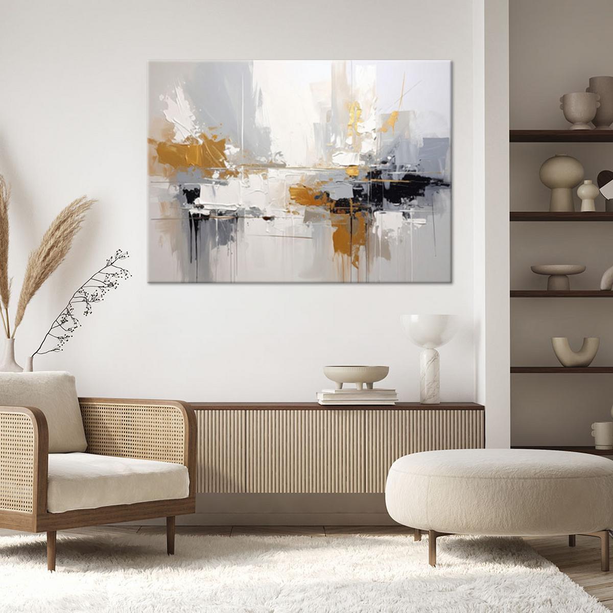 BILD auf Leinwand, Minimalistische Abstraktion in hellen Grautönen - Weiß, Textil (120/80cm) - Feeby