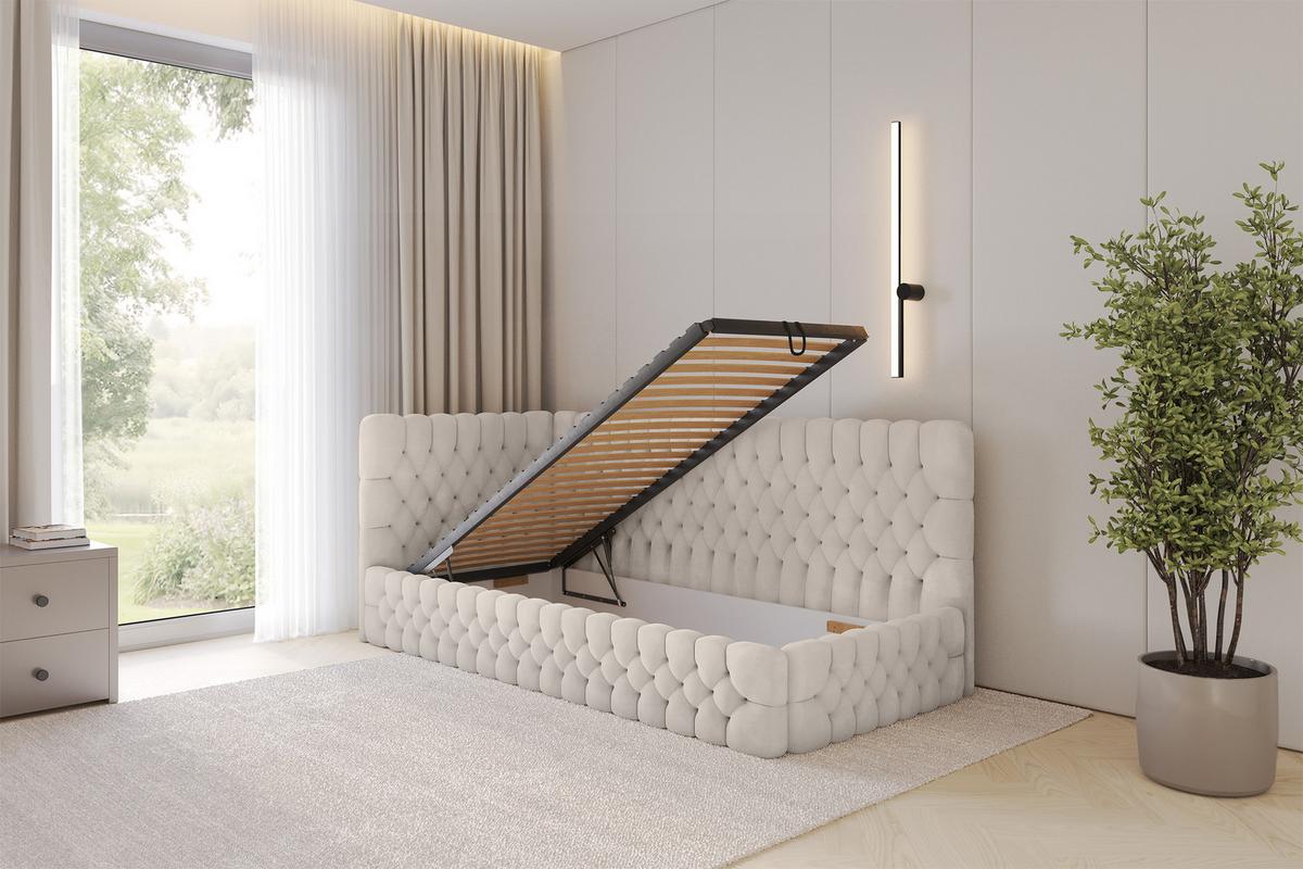 EINZELLBETT Jugendbett mit Bettkasten, Rechts - MULY 100x200 Beige - Sandfarben, Holzwerkstoff/Textil (100/200cm) - ALTDECOR