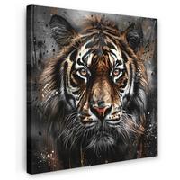 LEINWANDBILD Tiger - Tiere - Porträt - Luxus - Schwarz Deko Groß 90x90 cm - Anthrazit, Textil (90/90cm) - MuchoWow