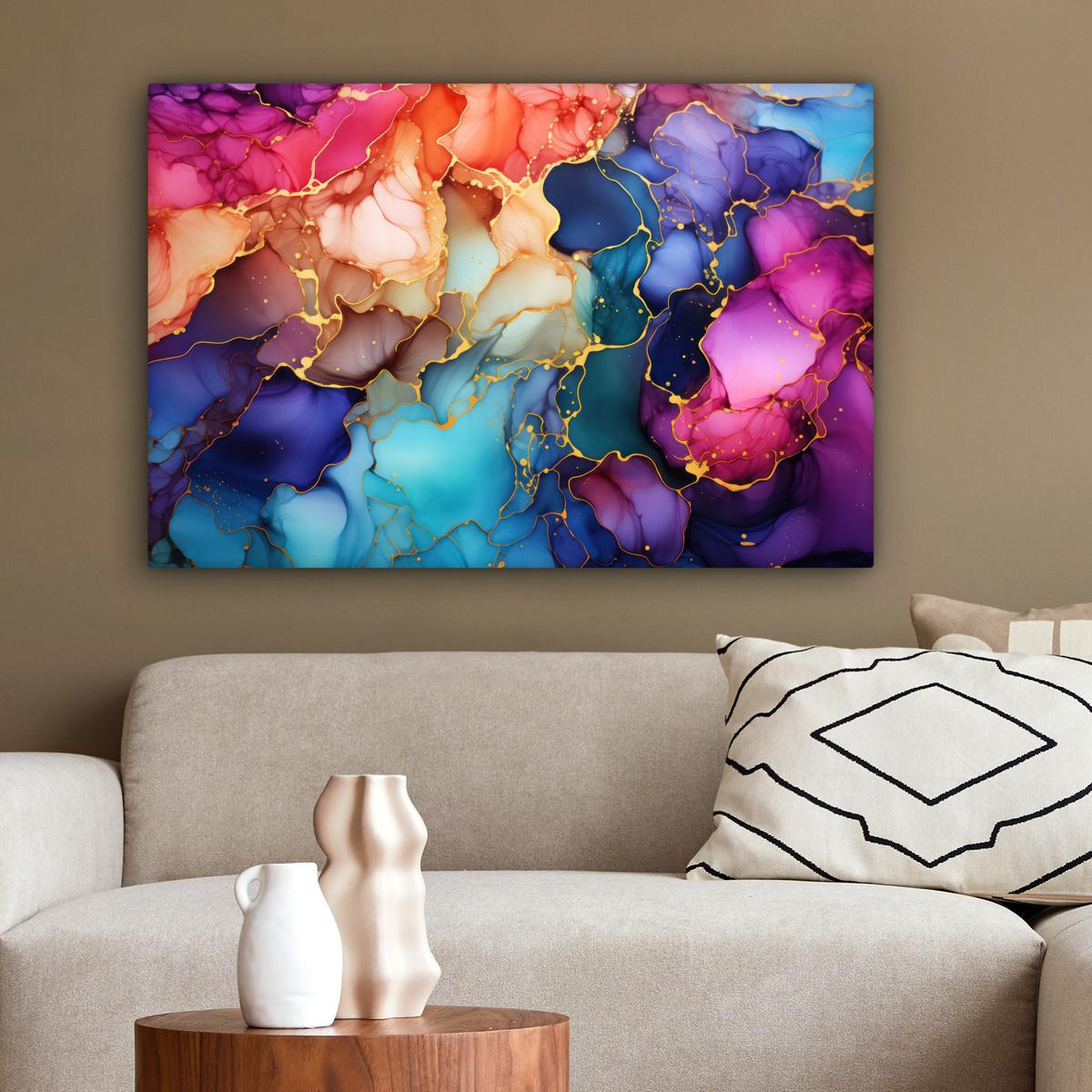 LEINWANDBILD Marmor - Bunt - Abstrakt Gemälde 60x40 cm - Multicolor, Textil (60/40cm) - MuchoWow