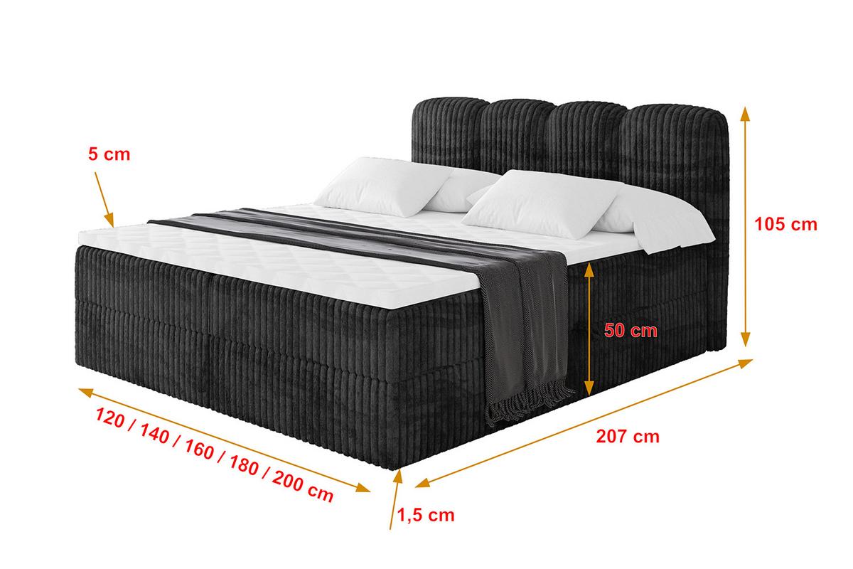 BOXBETT mit Matratze H4 - NINA - 180x200 cm - Schwarz - Graubraun, Holzwerkstoff (180/200cm) - ALTDECOR