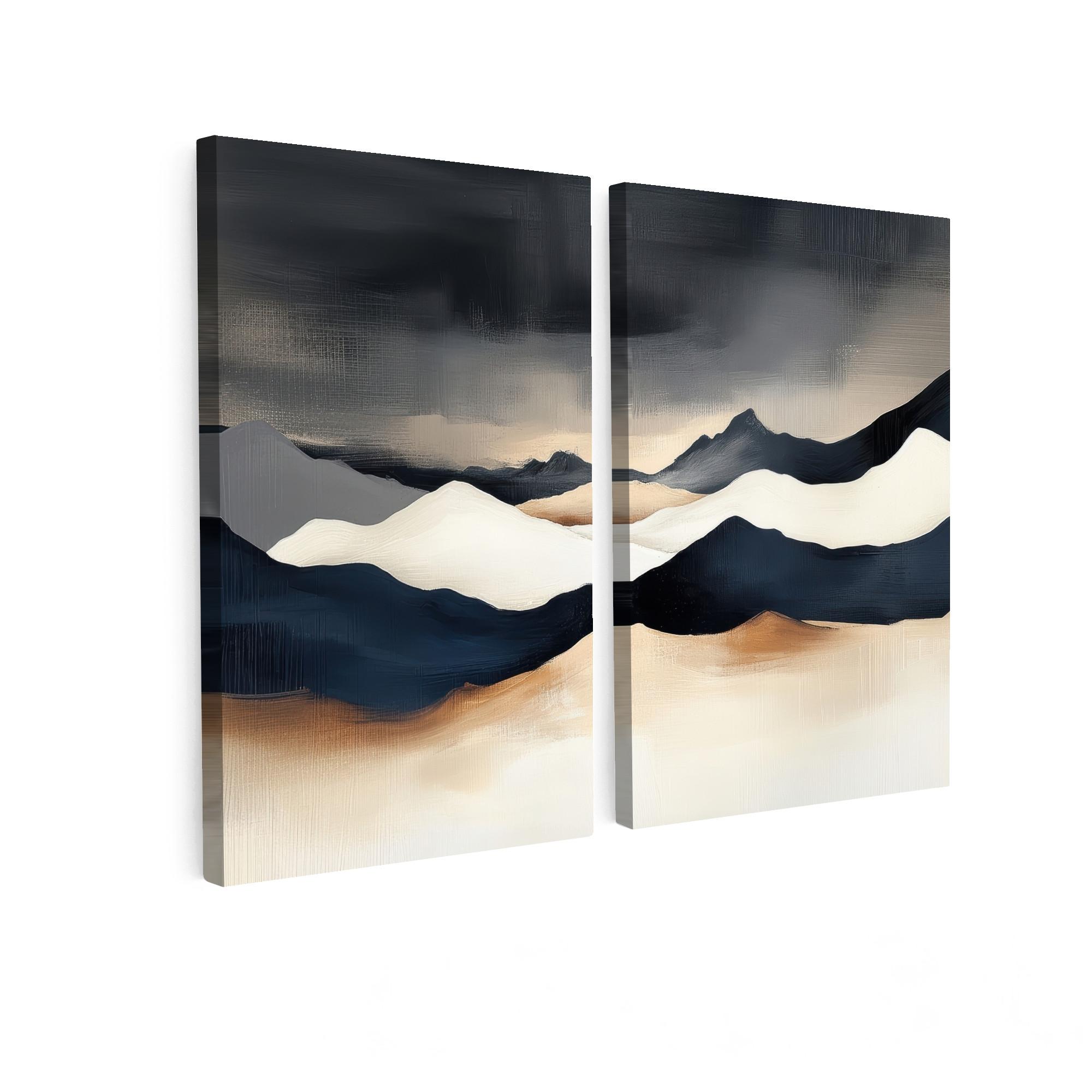 LEINWANDBILD 2er Set Landschaft - Abstrakt - Modern 80x60 cm - Dunkelblau, Textil (80/60cm) - MuchoWow