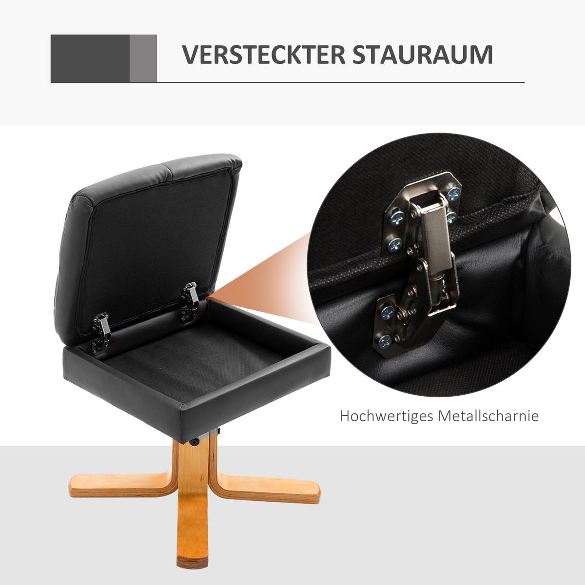 RELAXSESSEL mit Hocker Fernsehsessel 360° drehbar Liegefunktion Holz Schwarz - Schwarz, Holz/Kunststoff (86/99/80cm) - HOMCOM