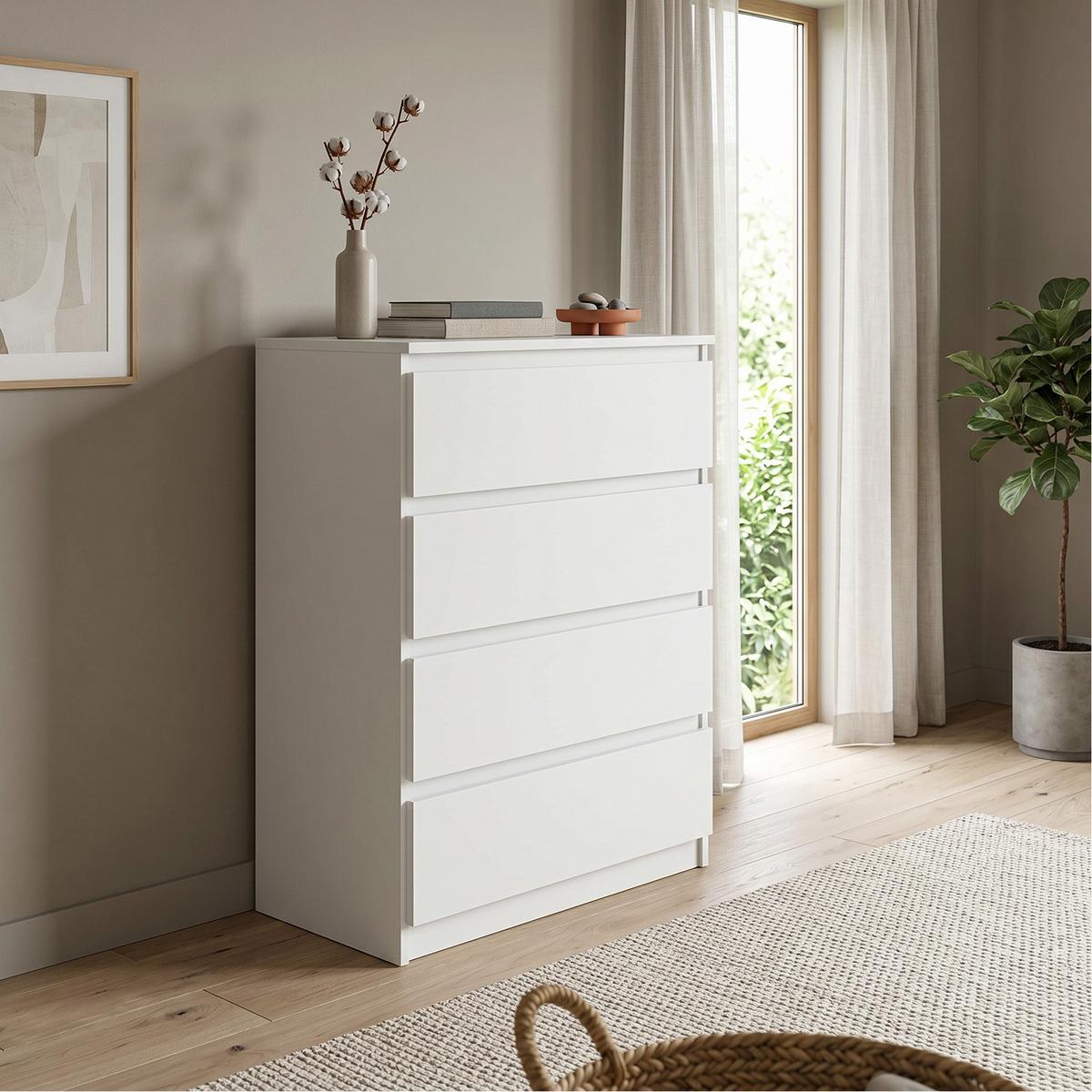 KOMMODE NUDO 70/102/39cm mit 4 Schubladen Türen Weiß - Weiß, Holzwerkstoff (70/102/39cm) - MASSENO