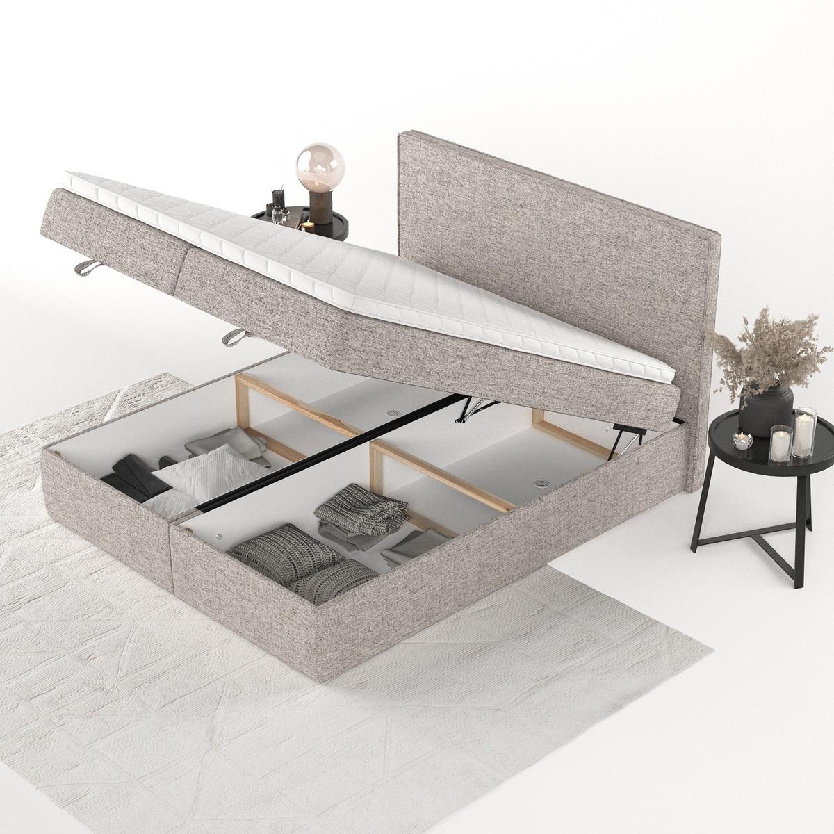 BOXBETT Velma 140/200 cm Beige im Neve Stoff - Beige/Schwarz, Holz/Holzwerkstoff (140/200cm) - AltaBeds