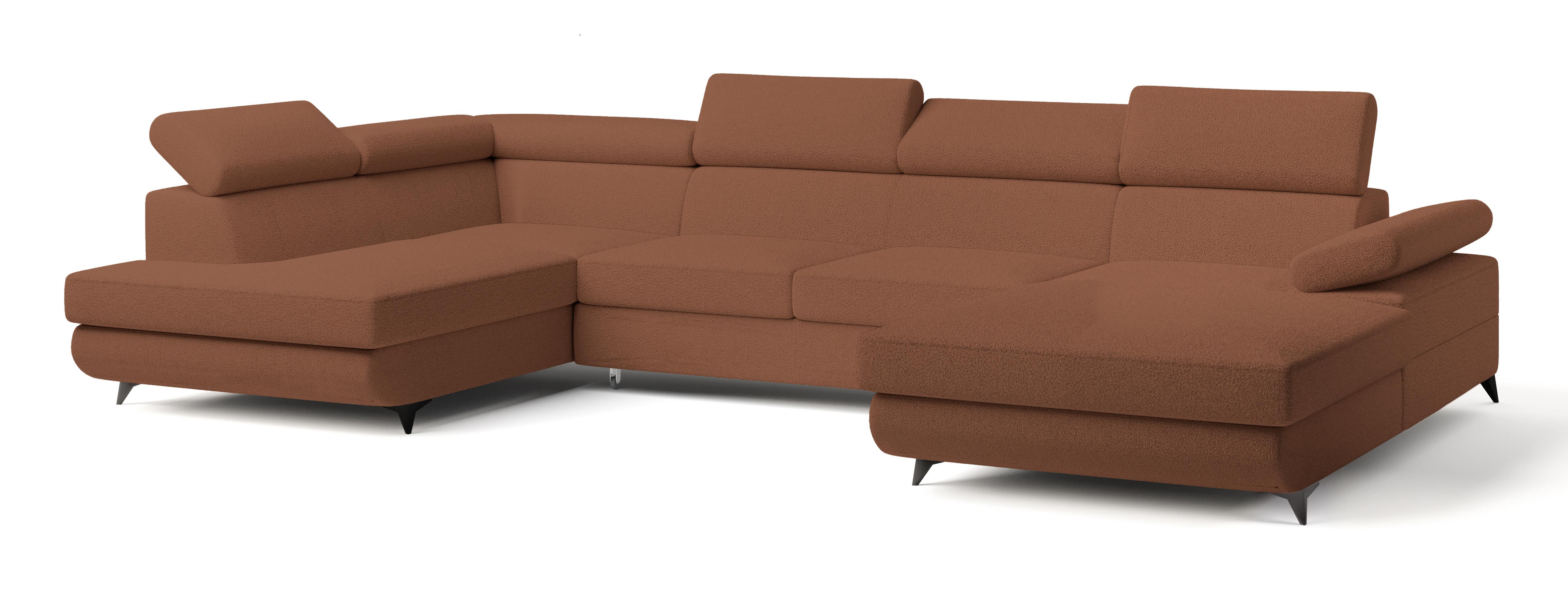 WOHNLANDSCHAFT RUBANO L-S Kupferfarben Boucle-Stoff mit Schlaffunktion - Kupferfarben, Holz (339/89/190cm) - MASSENO