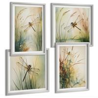 BILDER SET 4er Set - 50x50 cm & 40x60 cm Silberner Rahmen - Libellengräser über dem Wasser - Silberfarben, Kunststoff (50/50cm) - TULUP