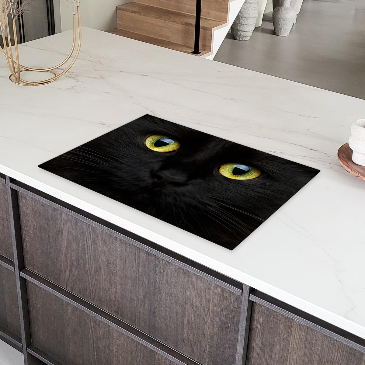 HERDABDECKPLATTE Katze - Augen - Gelb - Schwarz Ceranfeldabdeckung 80x52 cm - Schwarz, Kunststoff (80/52/0.2cm) - MuchoWow