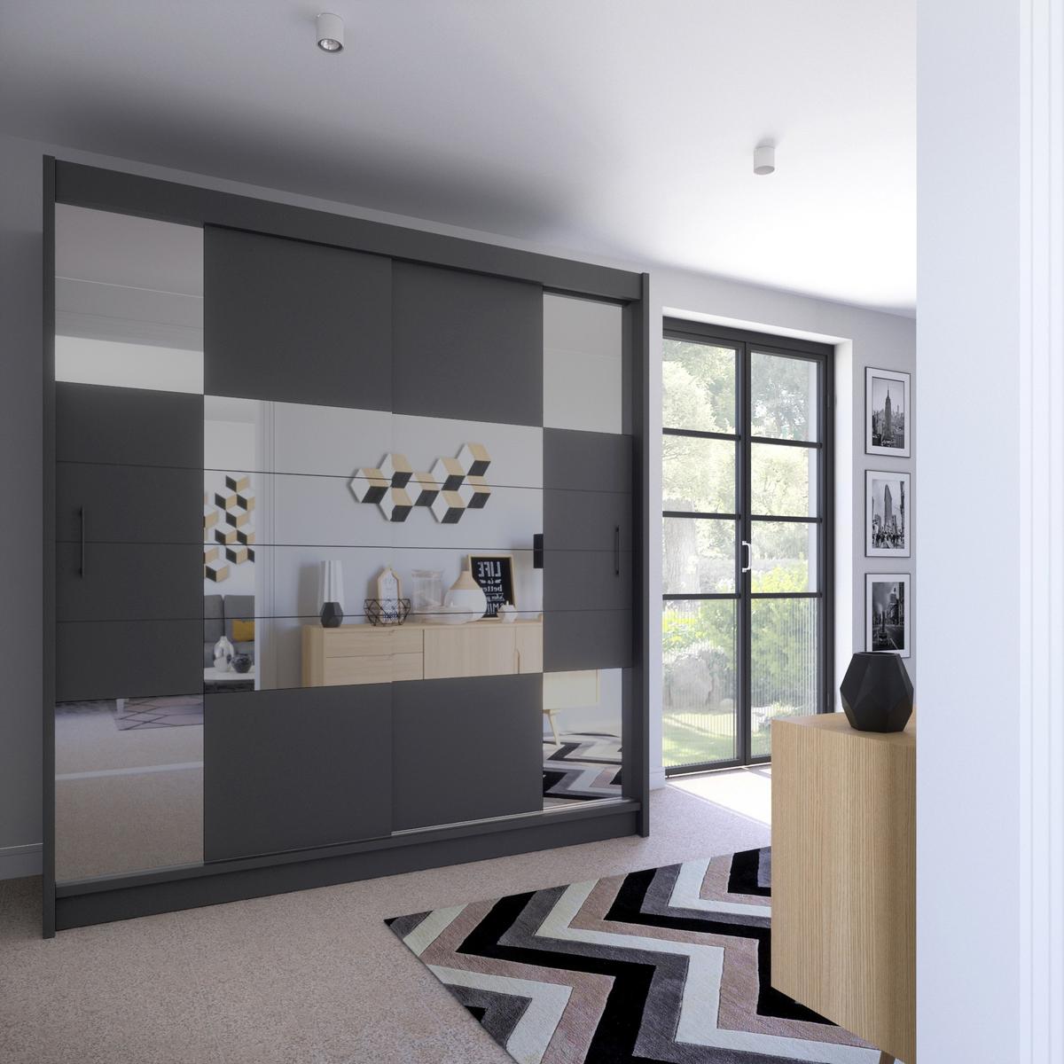 SCHWEBETÜRENSCHRANK KALISTA 203/215/61 cm 2-türig mit Spiegel Graphitfarben - Graphitfarben, Holzwerkstoff (203/215/61cm) - MASSENO