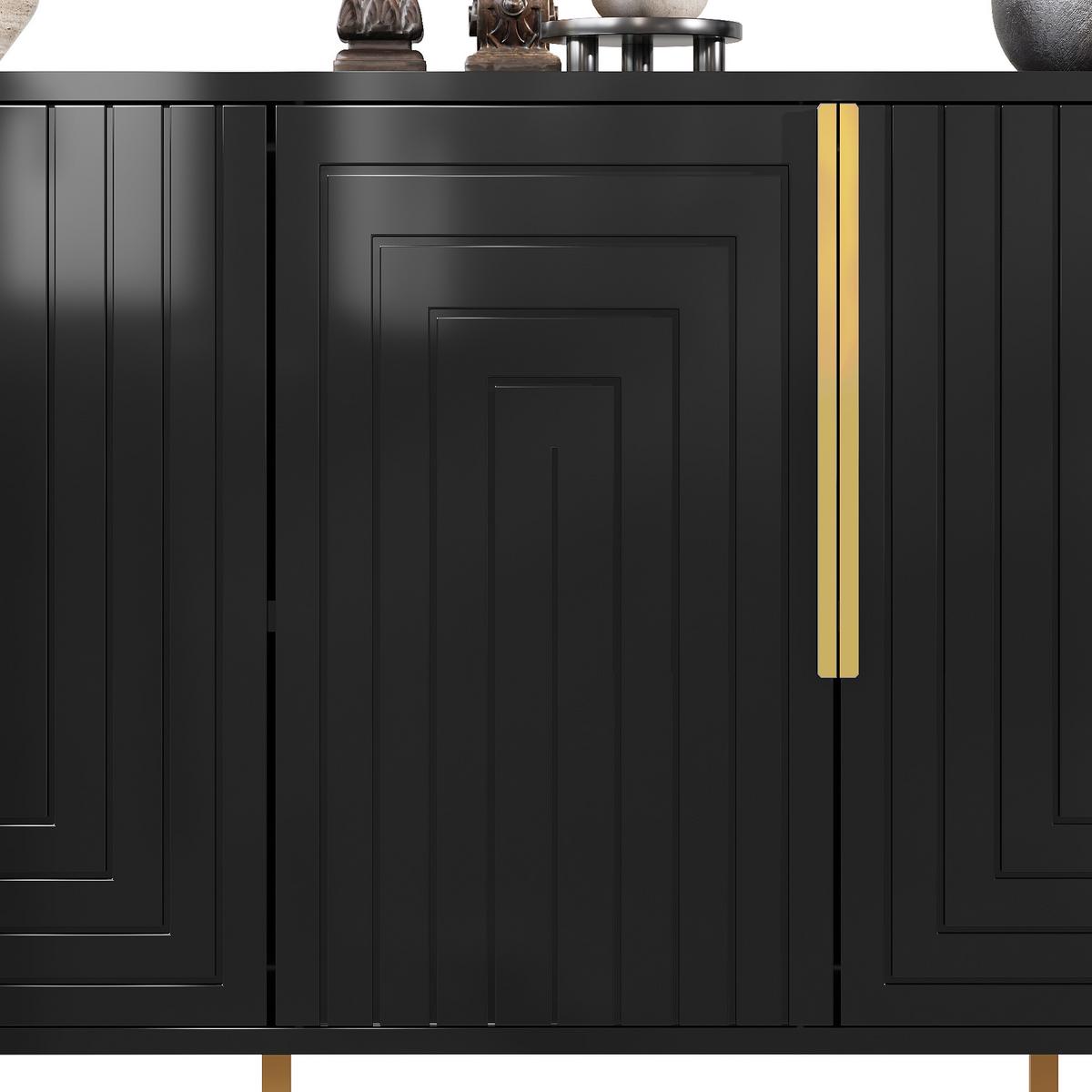 SIDEBOARD SCHWARZ & GOLD 152 CM MIT GEOMETRISCHEM RELIEF & 4 FÄCHERN - Schwarz, Holzwerkstoff (152/75/40cm) - Urban Meuble