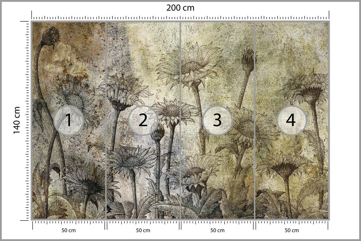 FOTOTAPETE Abstrakte Sonnenblumen Beton Retro 200x140 - Beige/Braun, Papier (200/140cm) - Muralo