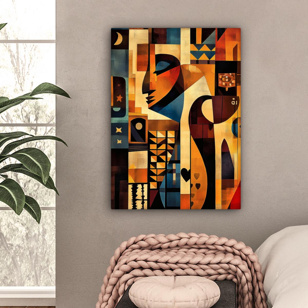 LEINWANDBILD Figuren - Abstrakt - Symbole Wandbild Wohnzimmer 60x80 cm - Terracotta, Textil (60/80cm) - MuchoWow