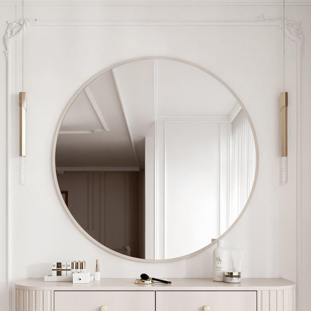 WANDSPIEGEL OVALINE 100 cm Beige - Beige, Glas/Holzwerkstoff (100/100/1.6cm) - Idohome