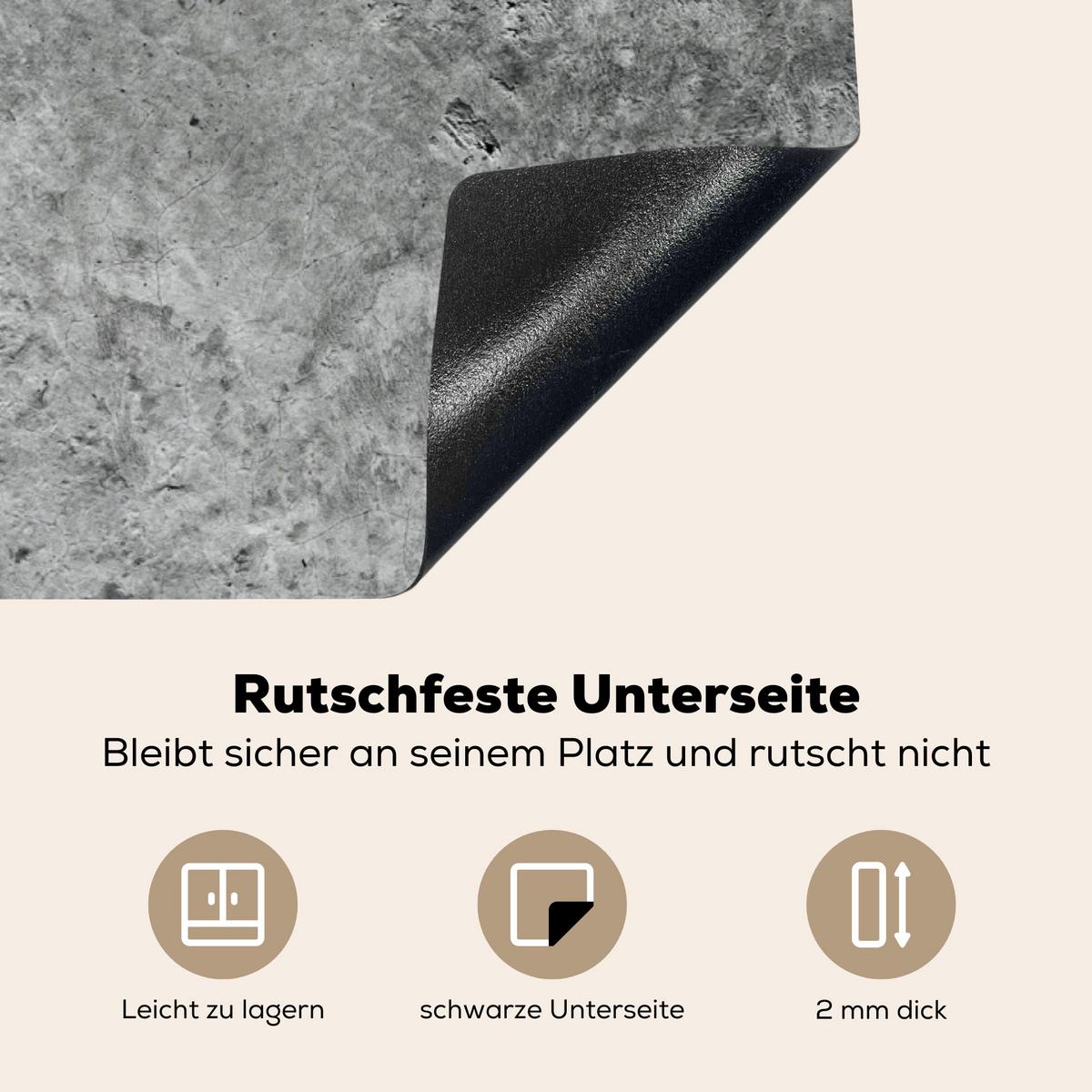HERDABDECKPLATTE Beton - Schiefer - Grau -Betonstruktur Induktionsmatte 83x51 cm - Grau, Kunststoff (83/51.5/0.2cm) - MuchoWow