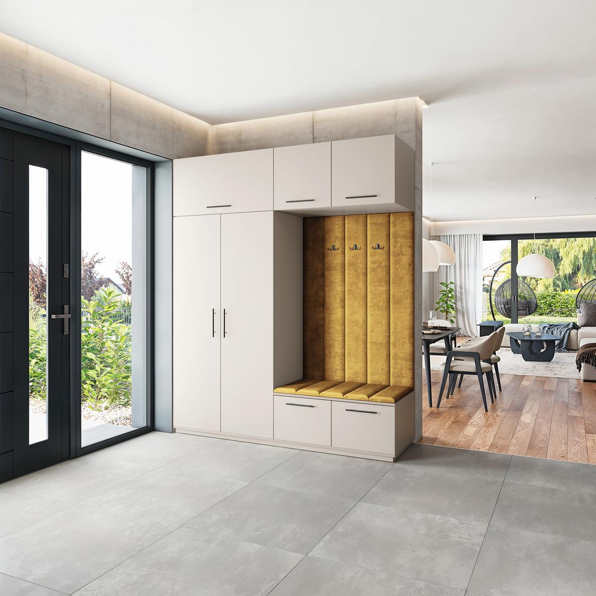 GARDEROBENSCHRANK REMA 200/240/60 cm Modern Garderobe-Set Kaschmir - Kaschmir/Gelb, Holzwerkstoff (200/240/60cm) - MASSENO