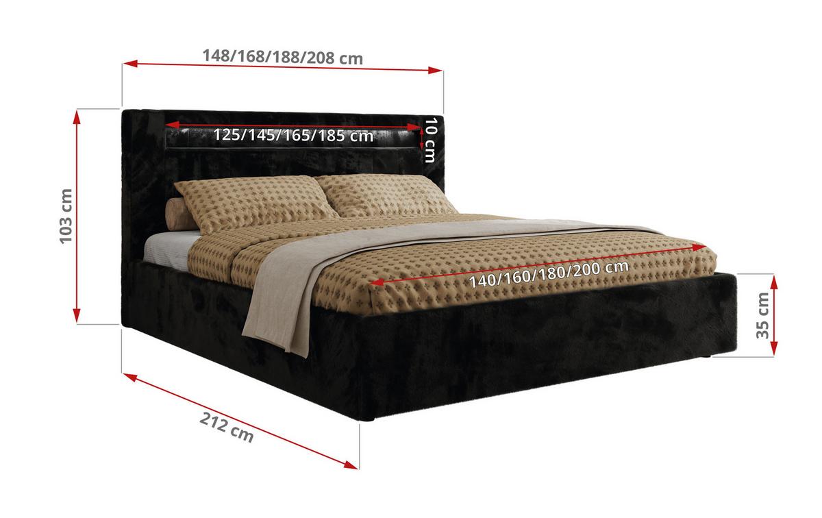 POLSTERBETT GOLD 5 CLASSIC 140/200 - Schwarz Plüsch - Multipocket-Matratze - Schwarz, Textil (140/200cm) - MKS
